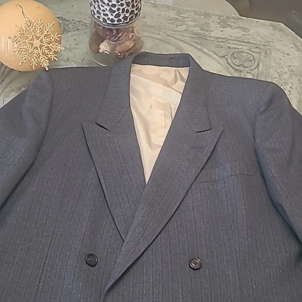 CHRISTIAN DIOR MEN'S VINTAGE STRIPPED WOOL SUIT COAT Blazer LARGE - Picture 2 of 12
